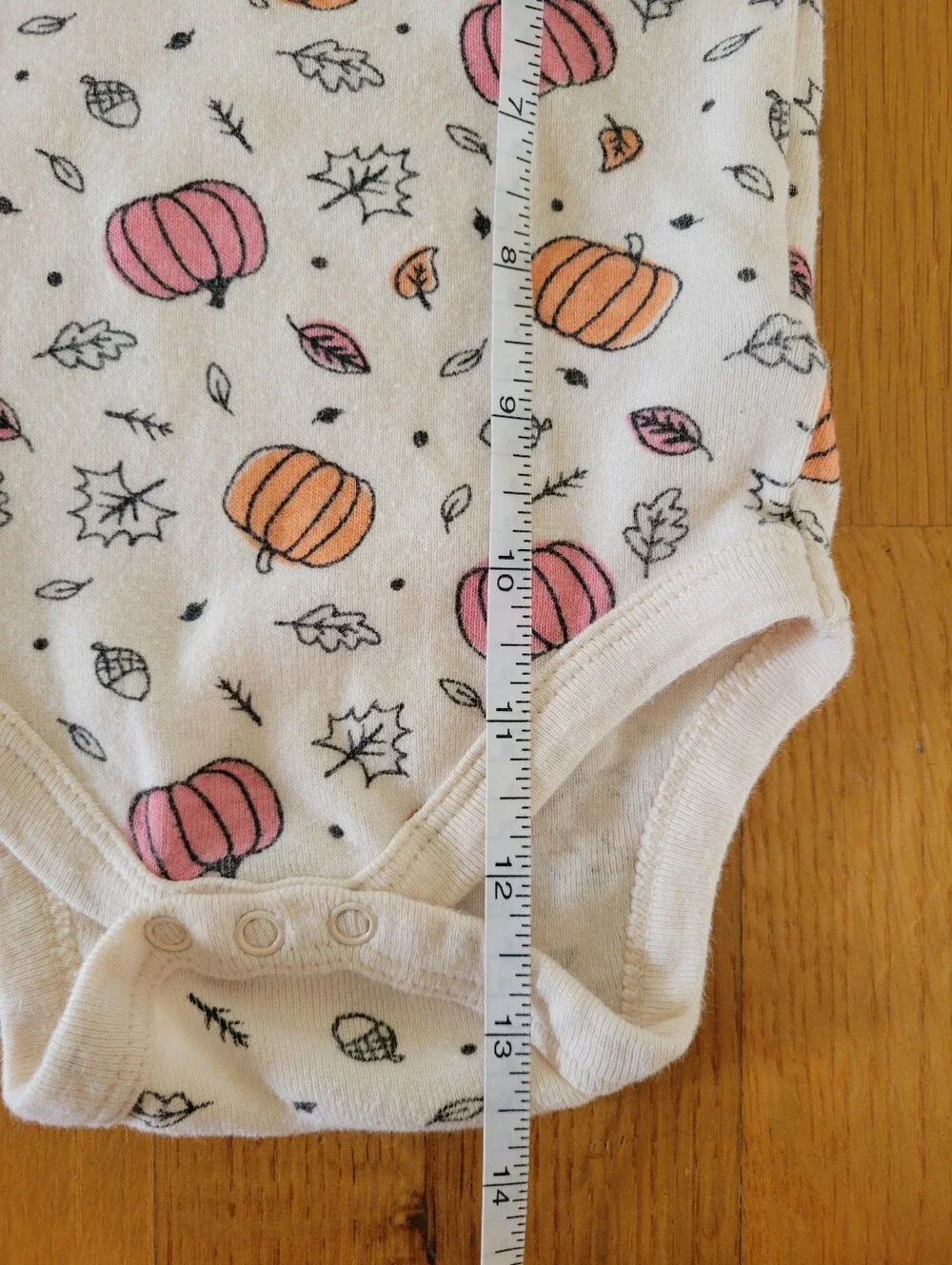 Baby size 3-6 months fall theme onesie - pumpkins and leaves long sleeve onesie